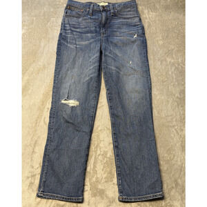 Madewell Classic Straight Jean Womens 27 Blue High Rise Denim Distressed